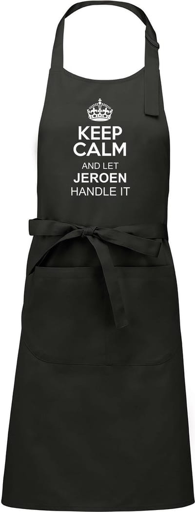 Mijncadeautje Schort - Keep Calm met je voornaam - opdruk wit - mooie en exclusieve keukenschort - Chique Grijs