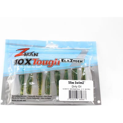 Leurre souple Zman Slim SwimZ 2,5 pouces, 8/paquet, huile sale (4687)