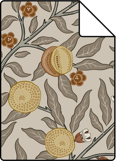 Proefstaal ESTAhome behang exotisch fruit en bladeren vergrijsd groen, terracotta en okergeel - 26.5 x 21 cm - 131171-S