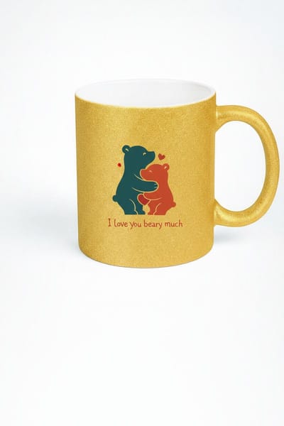 Gouden Glitter Mok met Knuffelende Beren | Liefdes Mok Cadeau - I Love You Beary Much