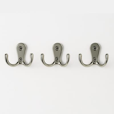 Handdoekhaakjes - Wandhaak 3 Stuks - Kapstokhaak - Handdoek haakjes - Jashaak - Dubbel - Metaal - Zilver