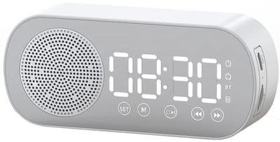 Digitale Wekker - Bluetooth Speaker - Premium Wekker - met LED Spiegeldisplay - Twee alarmen met hoog volume - Digitale Wekkerradio - Wit