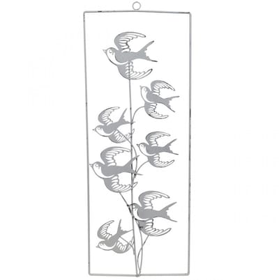 Zwaluwdecoratie, wanddecoratie van metaal, vogels om op te hangen wit,