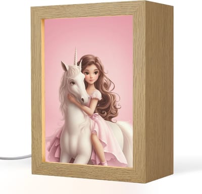 Nachtlampje 15x20 cm - Kinder lampje - Prinses - Roze - Eenhoorn - Tafellamp kinderkamer - Slaapkamer lamp - Bedlamp kinderen - Kinderlampje stopcontact - Wandlamp babykamer - Nachtlampjes