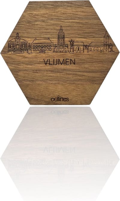 5x Onderzetters Skyline van Vlijmen - 10x9cm - Notenhout