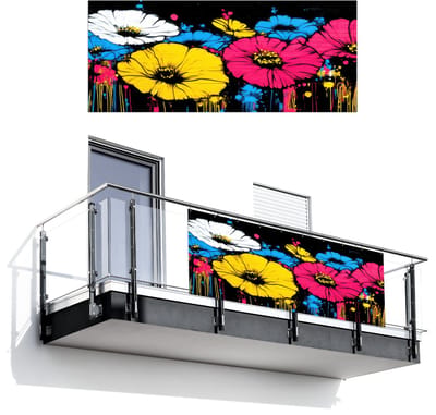 Balkonscherm 300x120 cm - Balkonposter Graffiti - Bloemen - Kleur - Balkon scherm decoratie - Balkonschermen - Balkondoek zonnescherm