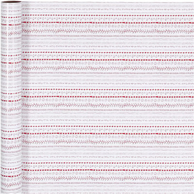 Inpakpapier. rood. wit. doodles. B: 70 cm. 80 gr. 4 mtr - 1 rol
