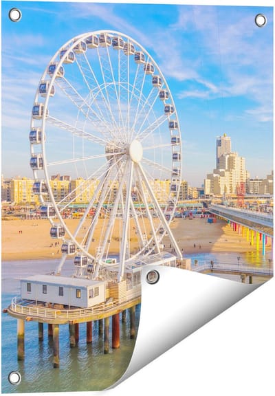 Gards Tuinposter Scheveningen Pier met de Ferris Wheel - Reuzenrad - 40x50 cm - Tuindoek - Tuindecoratie - Wanddecoratie buiten - Tuinschilderij