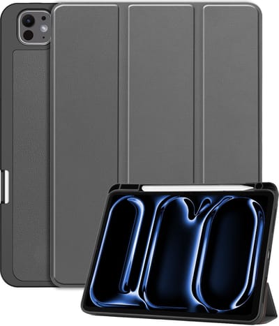 Hoesje - Geschikt voor Apple iPad Pro (2024/2025) - 11 inch - Dun & Stevig - Trifold Bookcase - Hard Cover Case - Met Uitsparing Geschikt voor Apple Pencil - Hardcover Book - Tablet Hoes - Grijs