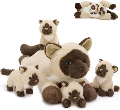 Grote Kat Knuffel - Pluche Dier - Knuffelen en Spelen - Met Baby Erin - Groot Formaat - Beige