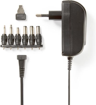 Nedis Universele AC-Stroomadapter - 18 W - 3 / 4.5 / 5 / 6 / 7.5 / 9 / 12 V DC - 1.80 m - 1.5 / 2.1 A - 6 plug(s) - Zwart