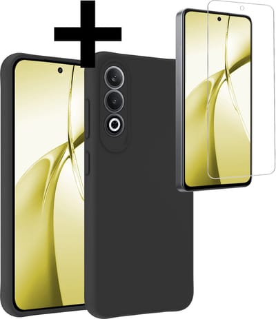 Hoesje - Met Screenprotector - Geschikt voor OnePlus Nord CE4 - Sterk & Shockproof - Back Cover - Siliconen Case - Telefoon Hoes - Telefoonhoesjes - Zwart