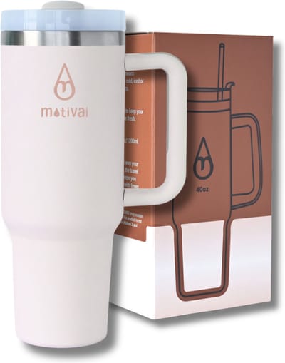 Motivai Tumbler - Rosé - 40oz - Travel Cup - RVS Thermosbeker met Handvat en Rietje - Drinkbeker To Go - 1.2 Liter - Koffiebeker - Travel Mug - Thermosbeker - Thermosfles - Thermoskan