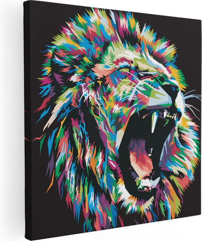 Artaza Canvas Schilderij Leeuw - 80x80 cm - Wanddecoratie Pop Art - Muurdecoratie Dierenkop - Schilderijen Op Canvas