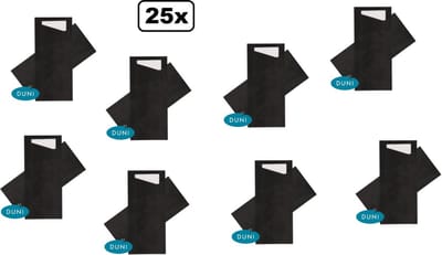 25x Bestekpochet 8.5x19cm zwart + servet - bestekzakje pochet servetten tissue diner eten festival snack carnaval festival evenement kerst thema feest