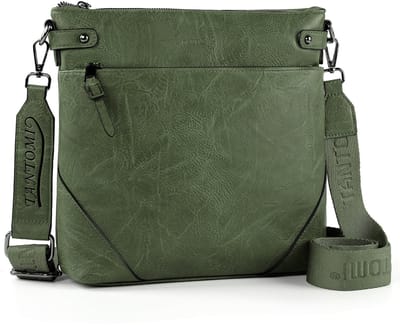 TANTOMI - Schoudertas Dames - Met RFID-bescherming - Middelgroot crossbody tas dames - Met verstelbare brede schouderband - Lichtgewicht crossbodytassen - Mosgroen