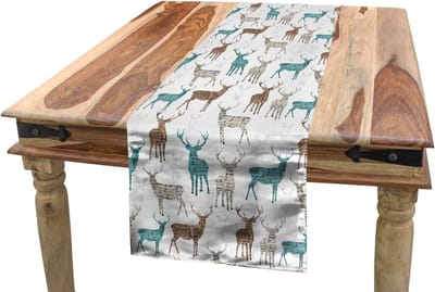 ABAKUHAUS Hert Tafelloper, Alternatieve tekst Dieren Kerstmis, Eetkamer Keuken Rechthoekige Decoratieve Tafelloper, 40 x 180 cm, Turquoise Beige Bruin