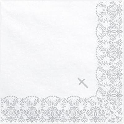 PartyDeco - Servetten - Eerste Communie, 33 x 33 cm, zilver - communie versiering - communie