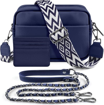 Dailygoods - BROTOU Schoudertas voor mobiele telefoon, echt leer, crossbody tas met 2 brede schouderbanden, kaarthouder, zwarte lederen schoudertas voor dames