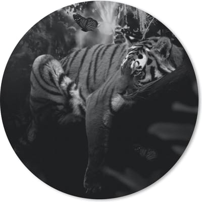 Muismat rond 20x20 cm - Mousepad Vlinder - Jungle - Tijger - Zwart - Wit - Ronde muismatten