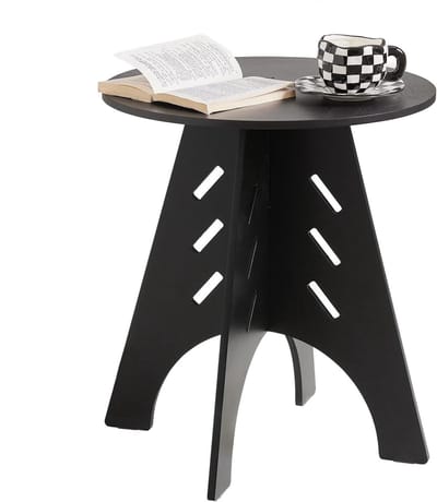 Ronde Houten Bijzettafel - Salontafel Nachtkastje - Woonkamer Decoratie - Pin-verbinding Montage - H55 x Ø46.5 cm - Zwart