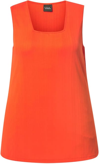 Ulla Popken - Dames - Top ribjersey A-lijn carréhals mouwloos - Paprika - Maat 54+