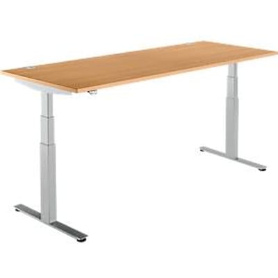 Schäfer Shop  Select Bureautafel DRIVE UP 2, Aanbouw rechts, T-poot, vrije vorm, in hoogte verstelbaar, beuken/blank aluminium