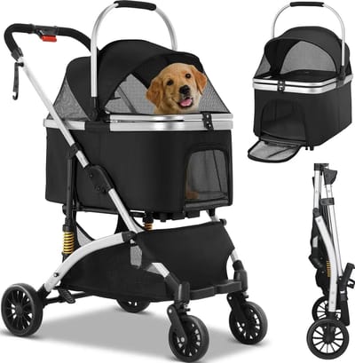 luxe hondenbuggy - Hondenbuggy inklapbaar - 40 kg draagcapaciteit - Duitse kwaliteit - Opvouwbaar tot transportbench - Grote opslagruimte - Waterdicht materiaal