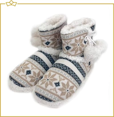 ATTREZZO® Pantoffels Dames - Noors motief - Maat 35/36 - Beige - Heerlijk warm!