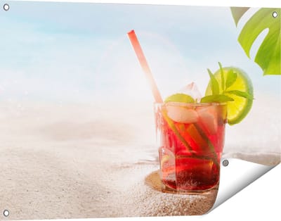 Gards Tuinposter Cocktail Mix Drankje op het Strand - 90x60 cm - Tuindoek - Tuindecoratie - Wanddecoratie buiten - Tuinschilderij