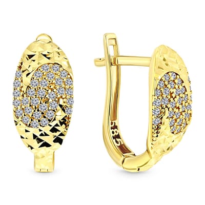Juwelier Emo - 14 Karaat Gouden Fantasie Oorbellen Dames – Zirkonia stenen - Lengte 15 mm