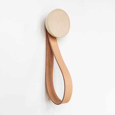 ø6cm - Ronde Beukenhouten Kapstok/Jashaak/Wandhaak met Leren Lus Hanger