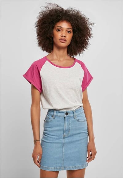 Urban Classics - Contrast Raglan Dames T-shirt - XXL - Grijs/Paars
