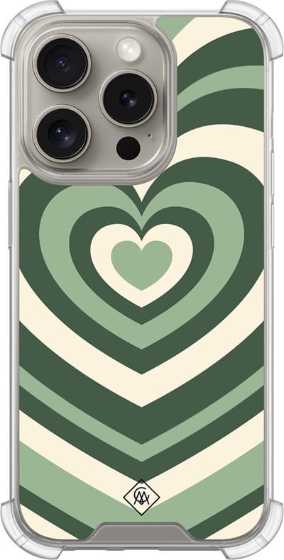 Casimoda® hoesje - Geschikt voor iPhone 15 Pro - Groen Hart Swirl - Shockproof case - Extra sterk - TPU/acryl - Groen, Transparant