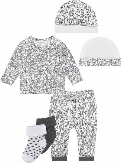 Noppies - kledingset - Broek Kirsten wit met stip - Shirt Hannah - Muts - 2paar sokken - Maat 62