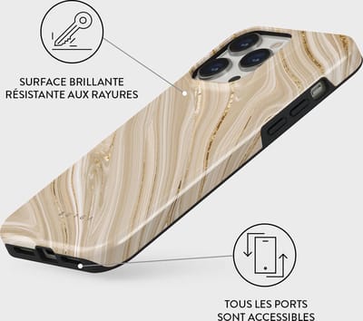 Burga, Hoesje geschikt voor iPhone 13 Pro - Tough Series Anti-Shock Full Glam Patroon, Beige