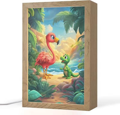 Nachtlampje 20x30 cm - Kinder lampje - Flamingo - Dinosaurus - Strand - Kleurrijk - Tafellamp kinderkamer - Slaapkamer lamp - Bedlamp kinderen - Kinderlampje stopcontact - Wandlamp babykamer - Nachtlampjes