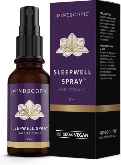 MINDSCOPIC® SLEEPWELL SPRAY™ - Melatonine - Melatonine Kids - Slaap Spray & Deep Sleep - Slaappillen/Slaapmiddel Natuurlijk in Sprayvorm voor Nachtrust - Slaapmedicatie 100% Vegan