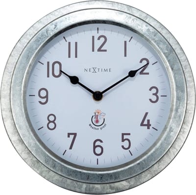 NeXtime Poppy – Buitenwandklok – 22 cm – Metaal – Gegalvaniseerd Zilver – Weerbestendig