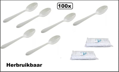 100x Lepel Herbruikbaar wit 17cm - Vaatwasser proof - Soep salade festival thema feest evenement
