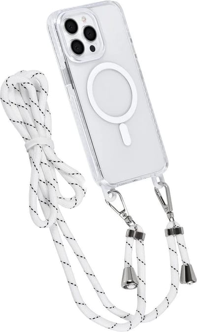 Hoes Geschikt voor: iPhone 15 Pro Hoesje voor om de nek - Magnetisch Magsafe Hoesje Met Koord - Hoes Met Koord - Hoes Cover Met Koord - Wit