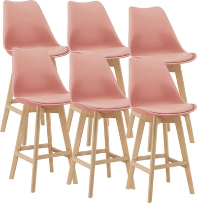Barkruk set van 6 kunstleer en beuken 105x48x58 cm roze