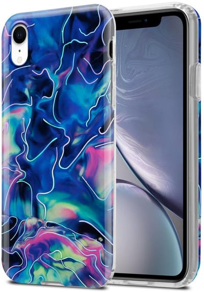 Cadorabo Hoesje geschikt voor Apple iPhone XR in Blauw Roze marmer No. 17 - Beschermhoes gemaakt van TPU siliconen Case Cover met mozaïek motief
