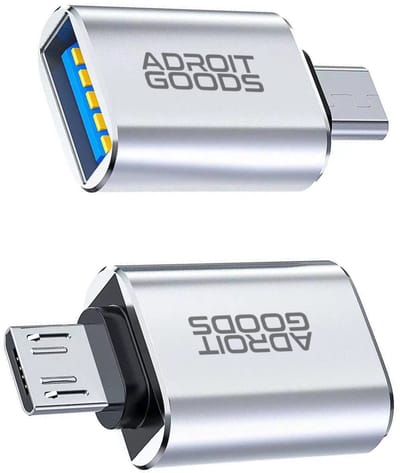 AdroitGoods USB 3.0 naar Micro-USB Adapter – OTG & Snellaadfunctie (Set van 2, Aluminium Behuizing) - USB Micro male naar USB-A female - Silver