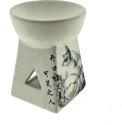 Boeddha Aromabrander voor geurolie of waxmelts - off-white keramiek - Rond - 8 x 8 x 10 cm