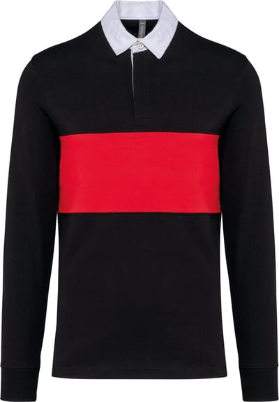 PROACT® Rugbypolo met lange mouwen PA429 - Black / Sporty Red - XL