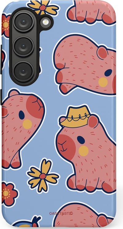 Casetastic Hoesje Geschikt voor Samsung S23 - Stijlvolle Beschermende Duo-layer Case - Capibara geluk