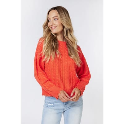 EsQualo Sweater Cables Raw Edge Orange Maat: S | Sweaters Outlet | Dames | Oranje