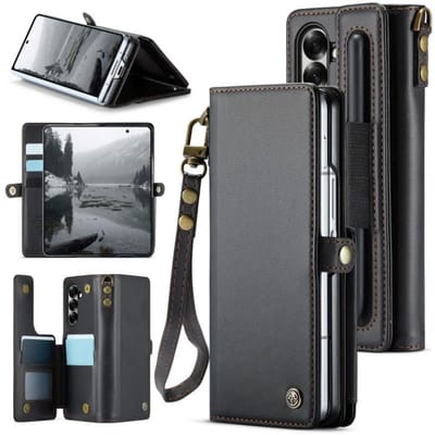 CaseMe Luxe Wallet Case met Polskoordje voor Galaxy Z Fold 7 _ Zwart