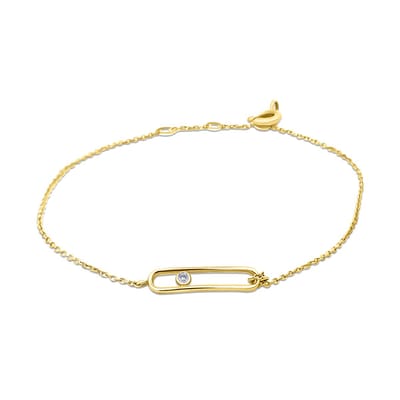 New Bling 9NBSAM-G230350 Gouden Armbandje met Zirkonia - 14,4x3,5mm - 2mm Zirkonia - Ankerschakel 0,6mm - 16+1+1cm